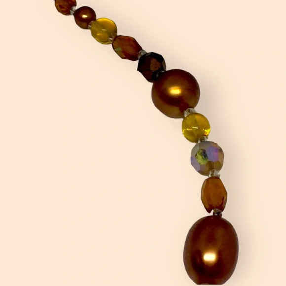 Vintage Bead Beaded Pearl Crystal Glass  Necklace 15” - Picture 5 of 7